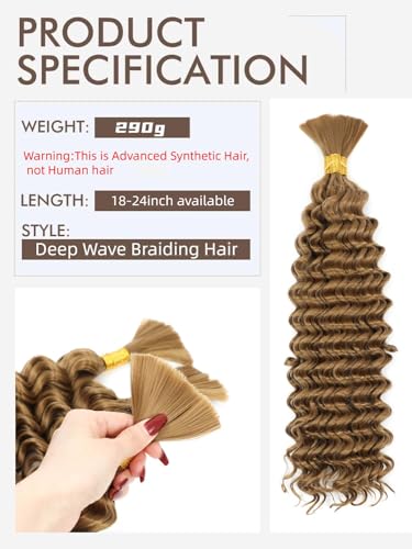 Braiding Hair Boho Hair for Braiding Deep Wave Braiding Hair for Woman Boho Braids Wet and Wave, Bulk Braiding Hair For Micro Braids Curly Deep Bulk 20 Inch Nature Black