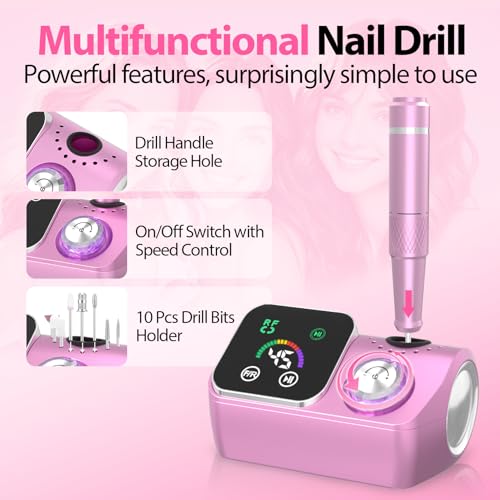 Pink 45000RPM Professional Corded Nail Drill E-File Kit for Salon & Home Use