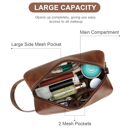 Personalized Men's Toiletry Bag with Initial - PU Leather Travel Shaving Bag