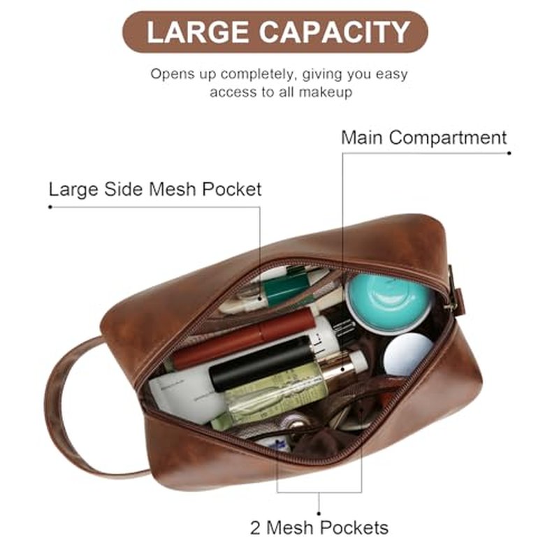 Personalized Men's Toiletry Bag with Initial - PU Leather Travel Shaving Bag