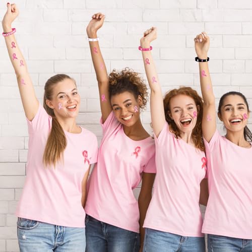 Pink Ribbon Tattoos & Breast Cancer Awareness Silicone Bracelets (97PC)