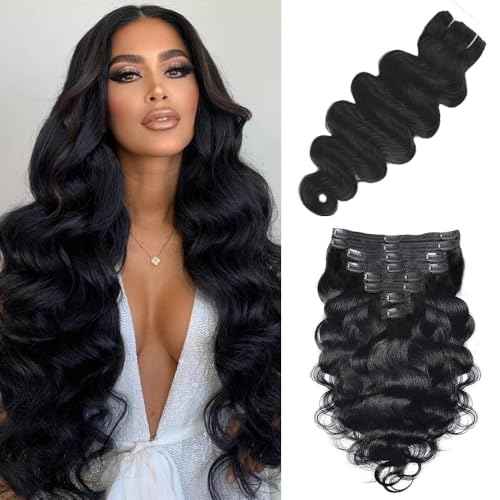 Body Wave Clip In Hair Extensions Real Human Hair Clip Ins For Women 28 Inch Remy Human Hair Extensions Clip Ins 8 Pcs With 18 Clips 120g Natural Black