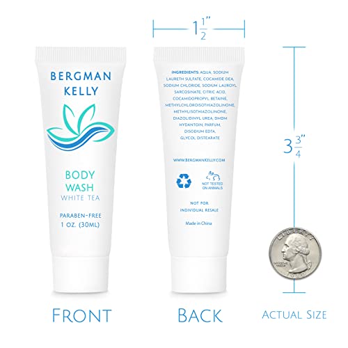 BERGMAN KELLY Travel Size Body Wash (1 fl oz, 200 PK, White Tea), Delight Your Guests with a Revitalizing and Refreshing Hotel Body Wash, Quality Mini and Small Size Guest Hotel Toiletries in Bulk