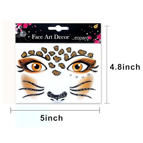 Leopard Face Temporary Tattoos - 2 Sheets with Gems