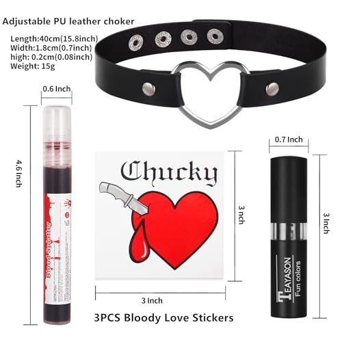Go Ho Horror Bride Body Paint Makeup Set with Black Lipstick, Adjustable PU Leather Choker, Fake Blood Spray, 3PC Bloody Love Stickers - Halloween Costumes Gothic Bride Punk Accessories Kit