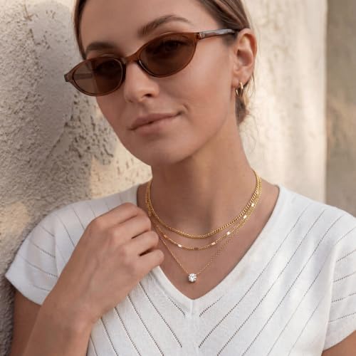 WomenGifts Gold Layered Necklace Set with Cubic Zirconia 14K Silver Plated Pendant Jewelry