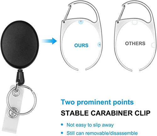 2 Pack ID Badge Holder with Clip Badge Reels Retractable Heavy Duty Clear Id Card Vertical Lanyard Holder with Carabiner Badge Reel with 24 inches Pull Cord