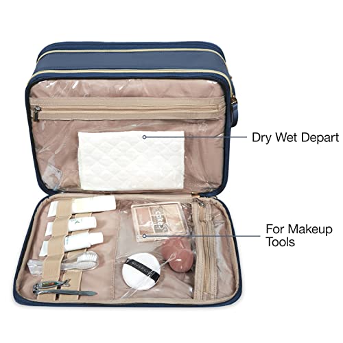 BAGSMART Toiletry Bag for Women, Large Toiletry Bag Water-resistant Makeup Cosmetic Organizer Bag for Accessories, Shampoo, Full Sized Container, Toiletries (Medium, Navy Blue)