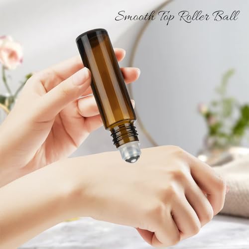 10ML Essential Oil Roller Bottles 4-Pack, Amber Glass with Stainless Steel Balls