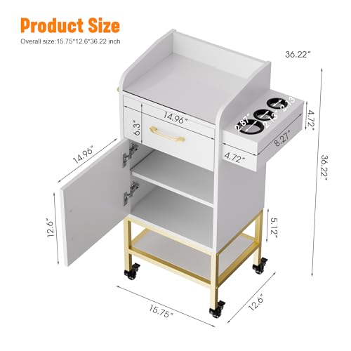 TOVRON Glass Top Salon Trolley Cart with Storage & Lockable Wheels