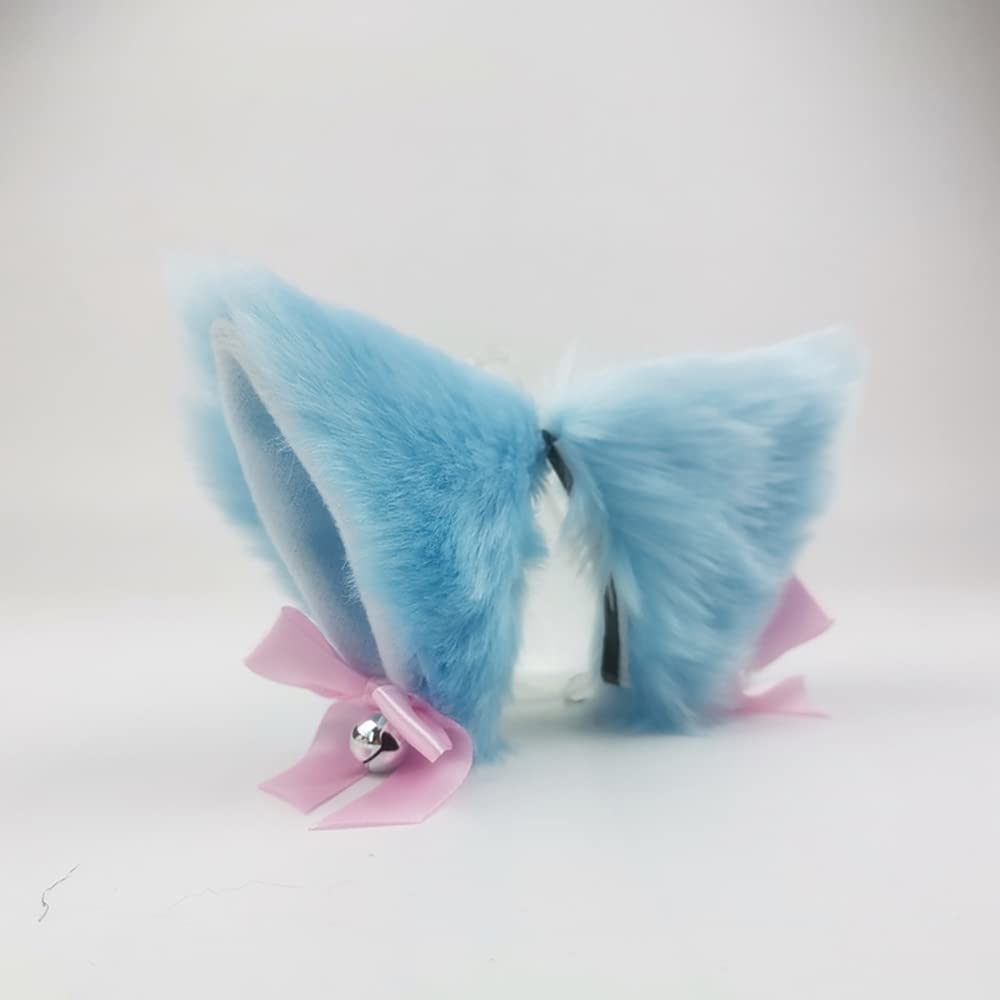 Sheicon Cat Ears with Bell Furry Neko Ears Headband Hair Clip Headwear Anime Cosplay For Halloween Costume Color Blue