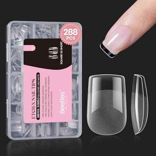 Beetles Gel Nail Tips 288 pcs Extra Short Square Nail Tips 12 Sizes Full Cover Gel Press On Nails Half Matte Acrylic Square Fake Nail Extension Set for Women Home DIY
