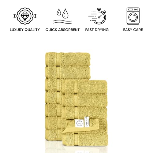 SALBAKOS 100% Turkish Cotton Washcloth Set of 12 13x13 inch | Heirloom Quality | Hotel & Spa Collection | Ultra Soft, Super Absorbent, Washcloth Towels | Made in Turkey (Yellow, 12 Washcloths)
