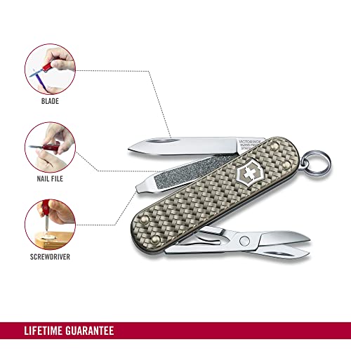 Victorinox Classic SD Precious Alox Swiss Army Knife, Compact 5 Function Swiss Made Pocket Knife with Small Blade, Screwdriver and Key Ring - Infinite Grey