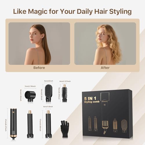 5 in 1 Hot Air Brush Styler Set - 800W Hair Dryer Comb