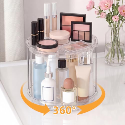 Rotating Makeup Organizer 2-Tier Vanity Tray | 360° Spinner