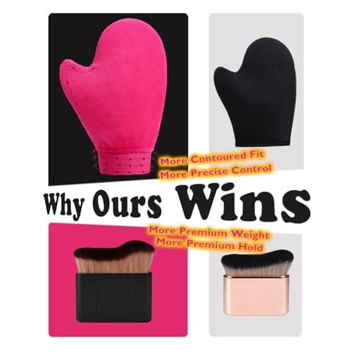 2 in 1 Professional Self Tanning Mitt Kit - Luxury Self Tanner Mitt, Self Tan Mitt And Brush Tanning Glove Kabuki Body Brush For Streak-Free Lotion, Sunless Spray Tan On Face And Body Rose Pink