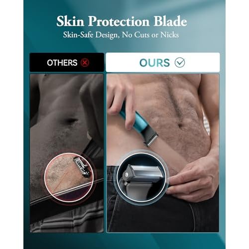 Body Hair Trimmer for Men - 2 in 1 Dual-Head Electric Shaver & Groomer, Ball Shaver with 30¡Æ Rotating Blade Adjustable Comb Mens Electric Razor IPX6 Wet & Dry for Face Groin Pubic Hair Trimmer Green