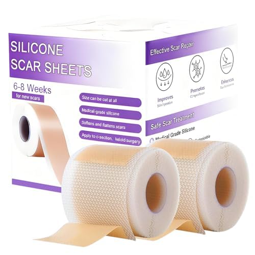 WZPB Silicone Scar Sheets for Scar Removal - Medical Grade Scar Tape for Surgical Scars, C-Section, Keloid, Hypertrophic & Acne Scars | 1.5" x 120" Reusable & Waterproof Scar Strips Roll (2 Pack)