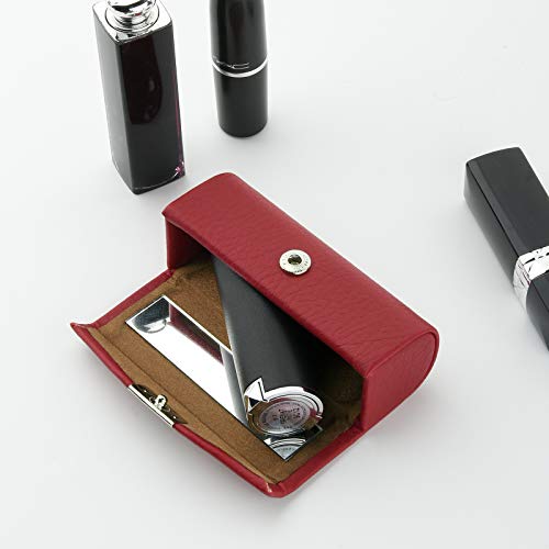 Beautyflier PU Leather Lipstick Case with Mirror - Red
