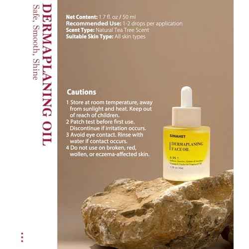 SINAHET Dermaplaning Oil, Natural Moisturizing Shave Oil for Face & Body Hair, Skin Soothing Oil made with essence of Jojoba, Vitamin E, Tea Tree, and Grape Seed (1.7fl. oz/50ml)