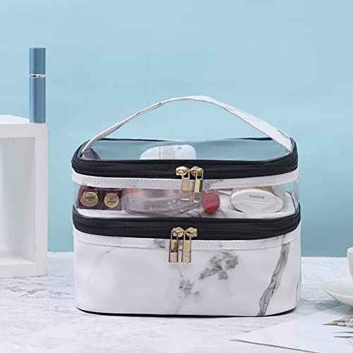 FITINI 3 Pieces Makeup Bags Double Layer Travel Large Cosmetic Cases Organizer Toiletry Bags Waterproof Small Zipper Pouch for Women Makeup Brush Storage Bag,Black Marble
