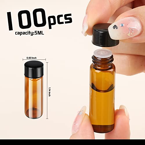 Teenitor 100pcs Essential Oil Bottles, 5ml Essential Oil Bottles Empty Glass Anointing Bottles, Small 5ml Oil Vial, Sample Bottles