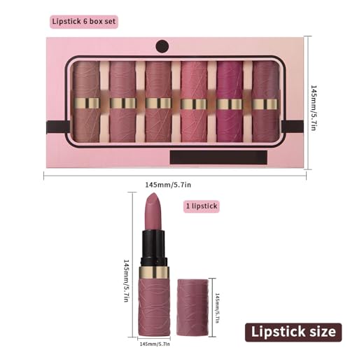 Matte Lipstick Set - 6 Long Lasting Nude Pink Purple Red Shades
