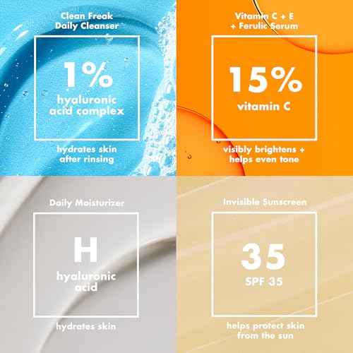 e.l.f. SKIN Wake the e.l.f. Up Skincare Kit, Travel-Size Hydrating Face Cleanser, Sunscreen, Moisturizer & Brightening Serum, Vegan & Cruelty-Free