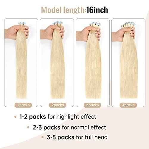 JESSBO Tape in Hair Extensions Human Hair Bleach Blonde 100% Real Human Hair 22 inch 20pcs 40g/pack Straight Seamless Skin Weft Tape in Hair Exensions For Woman (22 Inch #613)