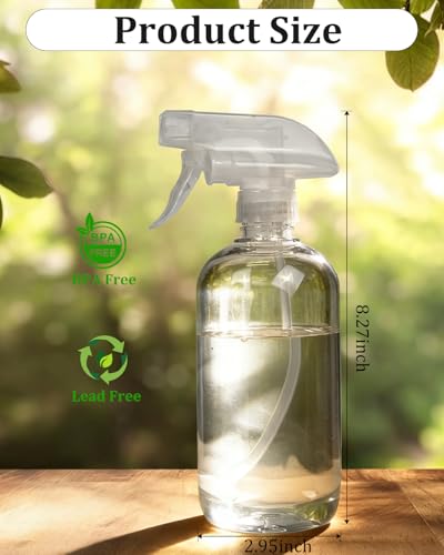TERESRY 2 Pack 360° Spray Bottles 16 oz - Clear, Adjustable Nozzle, Leak-Proof
