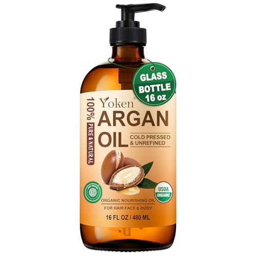 Yoken 16oz USDA Organic Argan Oil - Cold Pressed Moroccan Oil, 1 Bottle