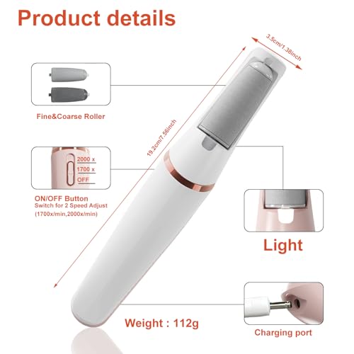 MOVELOVE White Rechargeable Electric Callus Remover for Feet, Dual Speed Foot File