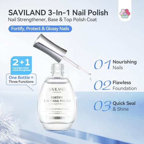 SAVILAND 3-in-1 Nail Polish Base Top Coat Strengthener 15ml