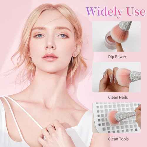 Nail Dust Brush with Shiny Rhinestones, Dust Brush for Nails, Fluffy Nail Duster Brush for Acrylic Nails Powder Remover, Acrylic Cleaning Brush Acrylic Nail Tools