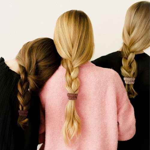 Mulberry Silk Scrunchies 4 Pack - Non Slip, Black Small Thin Silk Scrunchies for Women, Sleepy Ties for Thick Hair (Brown Series)