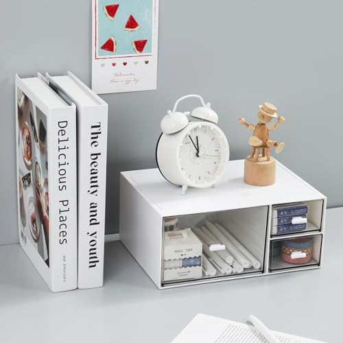 Desk Organizer with 4 Drawers, Makeup Organizer, Desktop Storage Box, Cosmetics Storage Box for nail polish, Lipstick, Brushes, Jewelry, Skincare, Bathroom Organization Boxes(White)