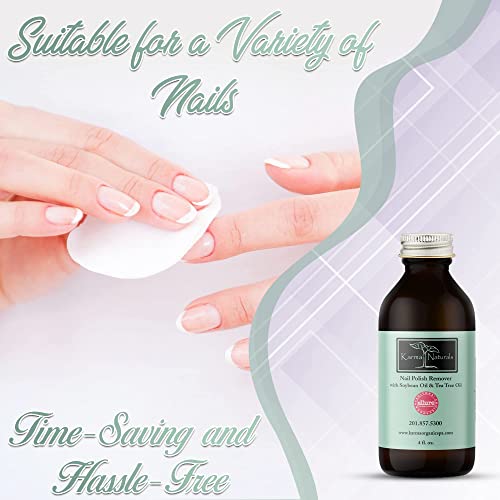 Karma Organic Nail Polish Remover Bundle - Natural Soybean Tea Tree Oil & Rose Oil Nail Polish Remover (4FL-OZ) with Cotton Ball