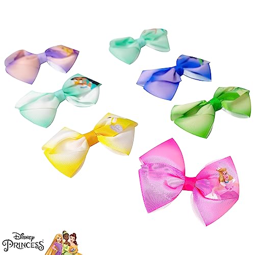 Disney Princess Girls Hair Bow Set - 7-Pack 4-Inch Non-Slip Alligator Clips