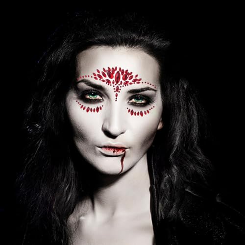 2 Packs Face Gems Jewels Black and Red for Halloween Festival Face Gems Tattoo Stickers Rhinestone Crystal Body Gems Stones for Women Party Costume Makeup