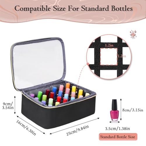 YOREPEK Black Nail Polish Organizer Bag Holds 48 Bottles with UV Lamp Compartment - Travel & Storage Case