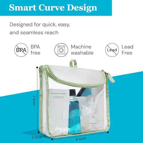 ReZip TSA Approved Travel Toiletry Bag with Hanging Loop, Travel Quart Bag? Reusable Clear Makeup bags with zipper, Clear Pouch for Travel Essentials, Cosmetic | BPA-Free, Machine Washable - Sage