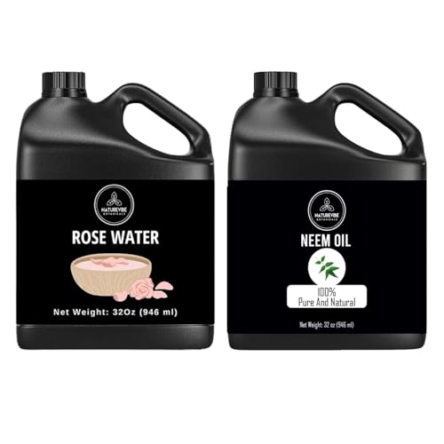 Naturevibe Botanicals Premium Rose Water 32oz and Neem Oil 32oz | Oil Combo