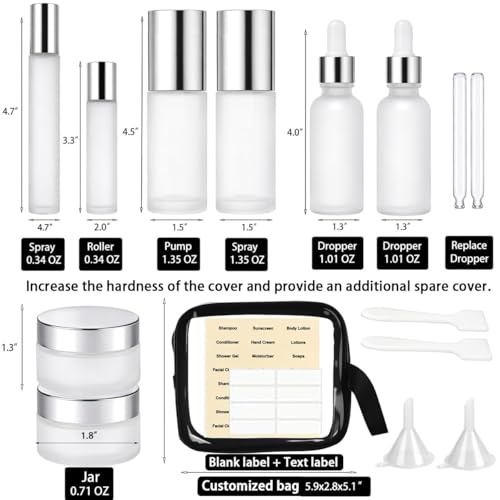 Glass Travel Bottles TSA Approved 8-Piece Set, Refillable Containers