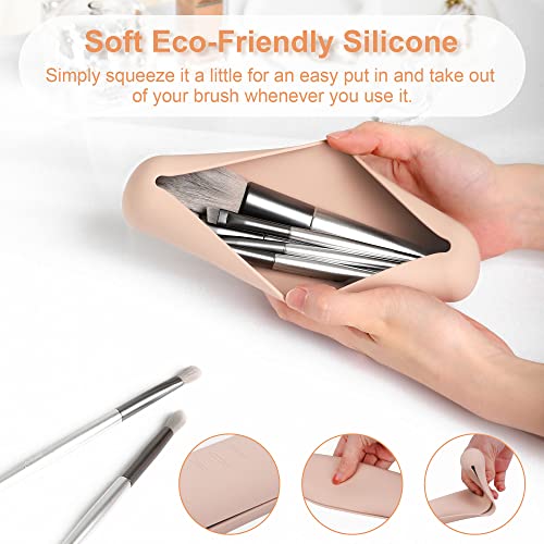 FERYES Travel Makeup Sponge Brush Holder, Soft Silicone Beauty Make Up Brush Blender Case Organizer for Travel