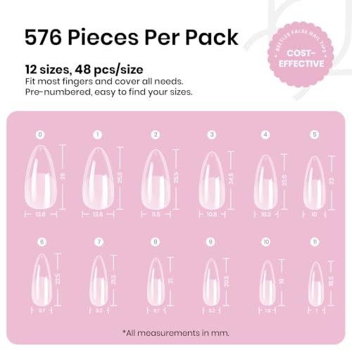 Beetles Medium Almond Gel Nail Tips 576pc Set 12 Sizes