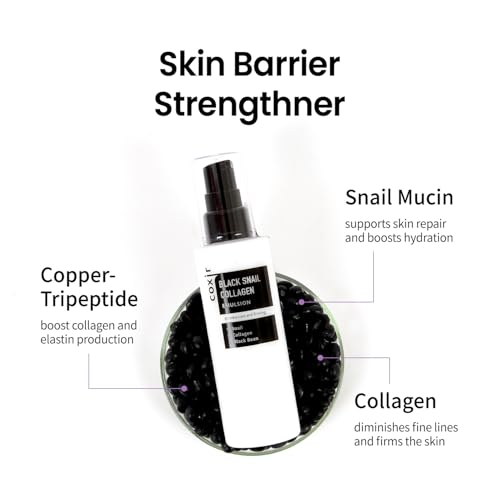 coxir BLACK SNAIL COLLAGEN EMULSION | Black Rice, Snail Mucin, Collagen, Hyaluronic Acid | Lightweight Face Moisturizer | Firming, Nourishing, Korean Skin Care [100ml/3.38 fl.oz] (Pack of 2)