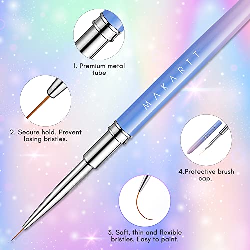 Makartt Nail Art Brushes,Liner for Nails, 5pcs, 7/9/11/15/25mm Bundle with Makartt Builder Nail Gel 15ml 5 in 1 Multifunctional Clear Gel Nail Polish