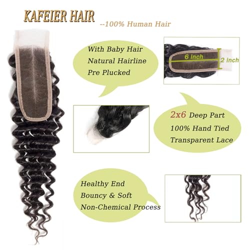 2x6 Deep Wave Closure Human Hair 2x6 Lace Closure Deep Part Transparent Brazilian With Baby Hair Color Black 20 Inch