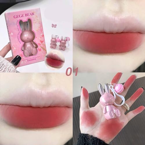 3-Color Matte Liquid Lipstick Set with Bunny Keychain
